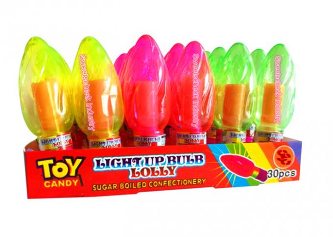 I bambini accendono il sapore della fragola della lecca-lecca di forma della lampadina della confetteria di Candy